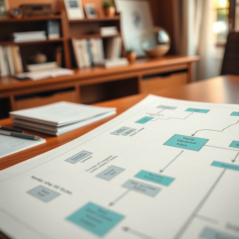 Dettaglio di una mappa di processo con annotazioni in colore teal su carta color crema