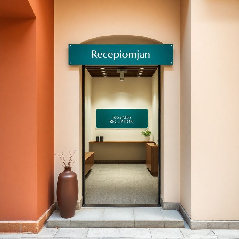Ingresso dello studio di consulenza a Perugia con dettaglio dell'insegna in colore teal